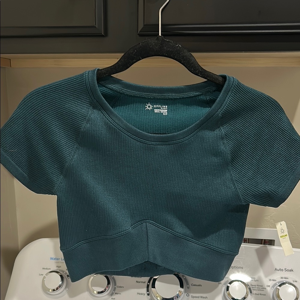 Teal Ribbed Crop Top